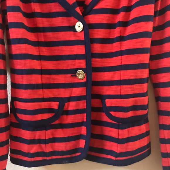 Cabi Nautical Coral and Navy Striped Blazer Jacket - Picture 6 of 7